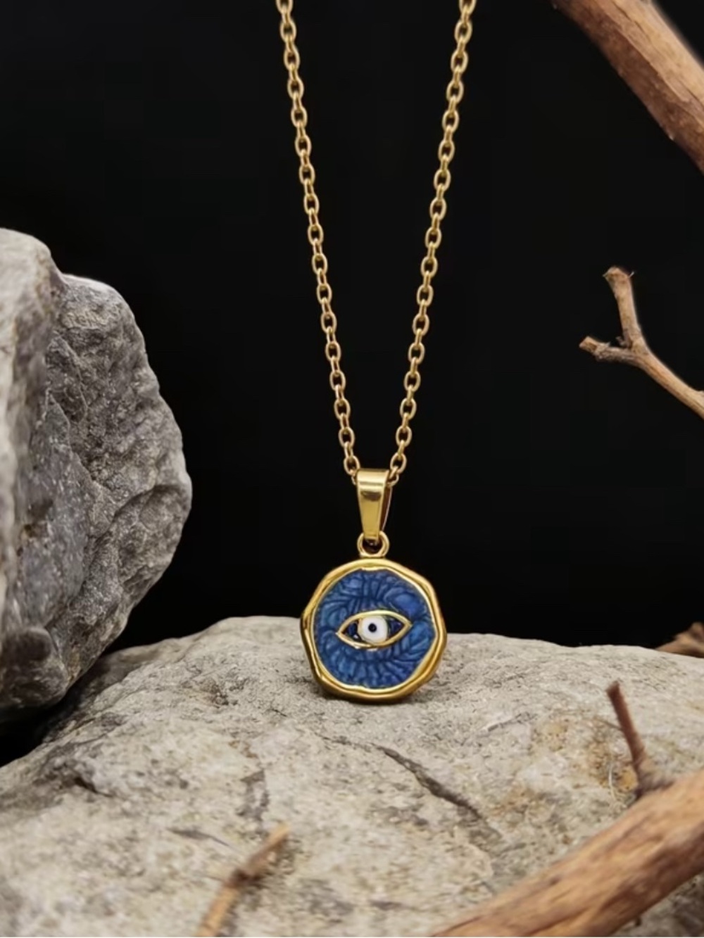 Gold-Plated Blue Evil Eye Pendant Necklace